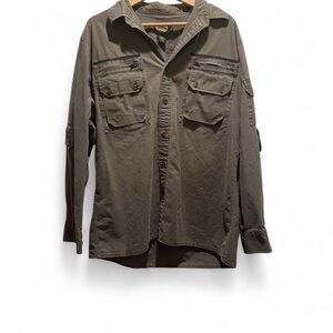 Cabela's Khaki Green FISHING Button Down Shirt Size Large